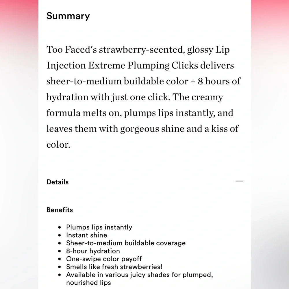 🎉HP🎉Too Faced ‘Perfect Pink’ Lip Injection Extreme Plumping Clicks